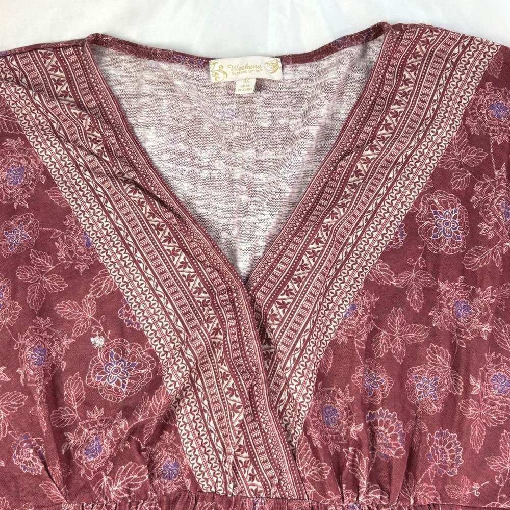 Weekend Suzanne Betro Top Wms 4X Burgundy Floral Surplice Boho Peplum Romantic - Picture 7 of 9
